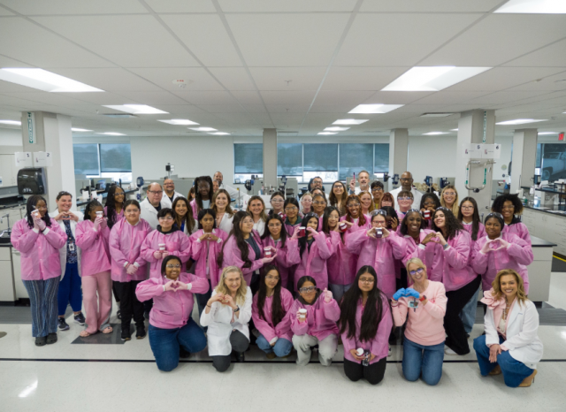 Students from Lewisville High School – Harmon Campus (Texas, U.S.A.) celebrating the International Day of Women and Girls in Science at Mary Kay's global Richard R. Rogers Manufacturing and Research & Development Center (Photo Credit: Mary Kay Inc.)